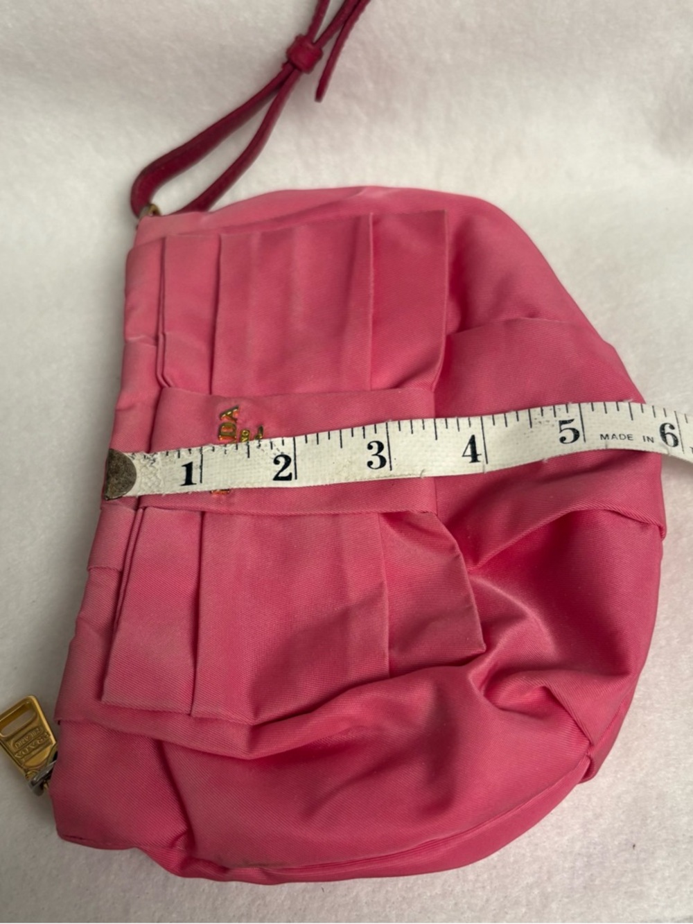 PRADA Pink Nylon Flat Bow Pouch Leather Wristlet Strap Ribbon - Picture 4 of 14